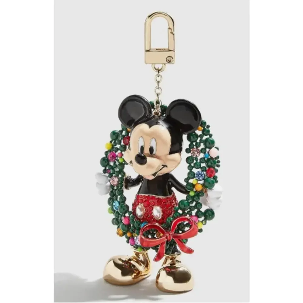 Disney BaubleBar Mickey Mouse Christmas Wreath Bag Charm Keychain Holiday NEW